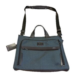 TUMI Alpha 3 Slim Deluxe Portfolio - Gray/ Blue Accents Embroidered* Doctor Bag